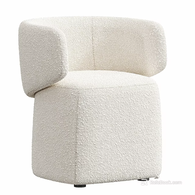 Plush Cream Colored Accent Chair With Curved Armrests And Modern Design For Living Room 3d model 