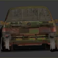Vintage Rusted Green And Yellow Car With Broken Windows And Old Tires