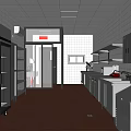 Commercial Kitchen Interior With Stainless Steel Refrigerators Tiled Walls Workstations And Ceiling Lights