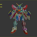 Vibrant Mecha Robot Character Featuring Blue Red Yellow White Armor And Mechanical Wings