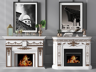 European style fireplace hanging painting ornaments 3d model