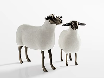 Modern Decorative Ornament Set With White And Black Sheep Figurines 3d model