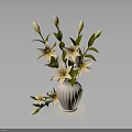 Beautiful White Lilies Arranged in White Vase on Transparent Coaster with Dark Background