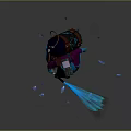 Fantasy Game Mage Character In Purple Blue Outfit With Hat Backpack And Blue Magical Effects