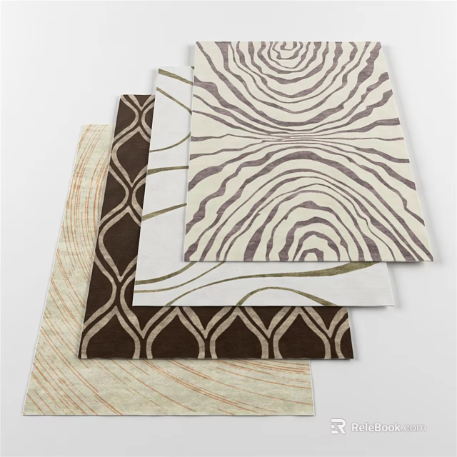 Square Rugs with Geometric and Striped Patterns in Neutral Tones for Modern Home Decor 3d model 