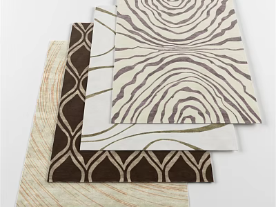 Square Rugs with Geometric and Striped Patterns in Neutral Tones for Modern Home Decor 3d model