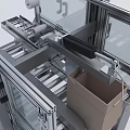 Industrial Equipment With Automated Conveyor System And Transparent Safety Guards For Cardboard Box Handling