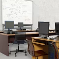 Multiple Office Desks With Computer Monitors Ergonomic Chairs And Workspace Setup 3d model