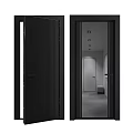 Modern Black Hinged Door With Vertical Stripes And Sleek Door Frame Design 3d model