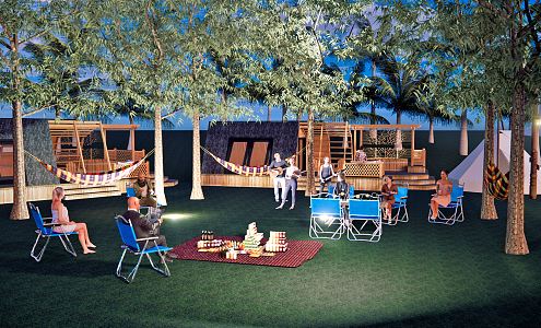 Modern Camping Park View Star Camp Bonfire Party BBQ Camping Tent Chalet Picnic 3d model