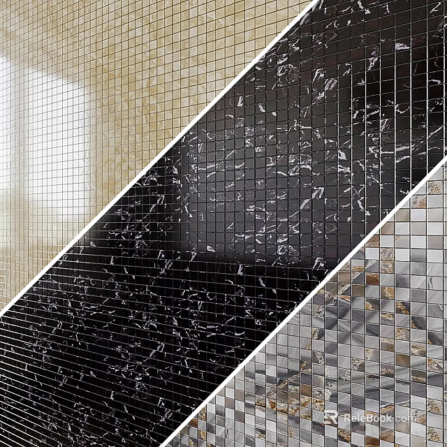 Background Wall With Black Beige Grey Mosaic Tiles And Marble Texture Design 3d model