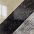 Background Wall With Black Beige Grey Mosaic Tiles And Marble Texture Design 3d model