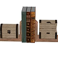 Decorative Woven Trunks With Leather Straps And Vintage Books On Wooden Shelf