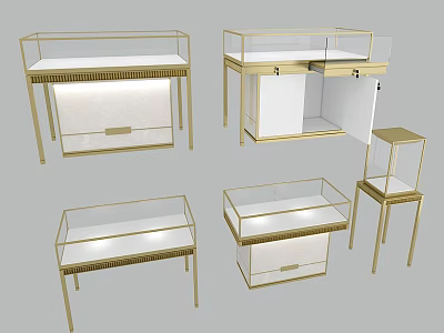 Elegant Jewelry Store Golden Glass Display Cases With Luxury Counter Design 3d model