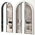 Modern Arched Sliding Doors with Ribbed Glass and Metal Frame for Bathroom Interior
