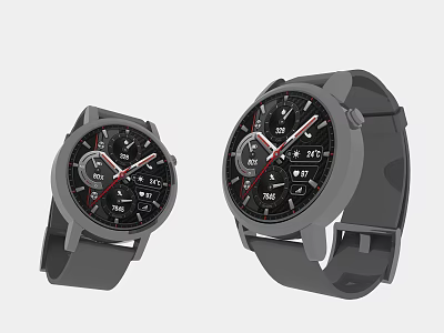 Stylish Black Smart Watches With Digital Dials And Functional Displays For Daily Use 3d model