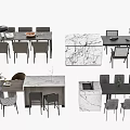 Modern Minimalist Dining Table Set With Marble Tabletop And Matching Chairs 3d model