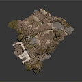 Natural Rocky Canyon Scene With Stone Steps Gravel Ground And Green Vines