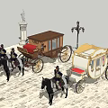 Reptile In Historical Scene With Horse Drawn Carriages And Riders