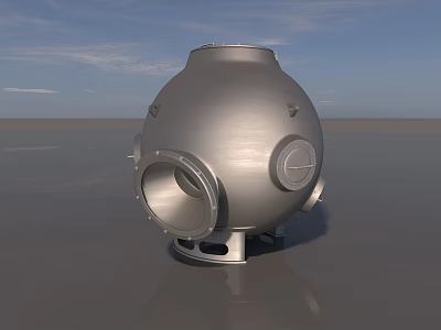 Metallic Spherical Industrial Device With Base Stand And Circular Openings 3d model