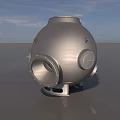 Metallic Spherical Industrial Device With Base Stand And Circular Openings