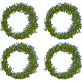 Decorative Wreath Hanging Decor With Green Leaves And Blue Flowers For Home Decoration