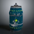 Blue Barrel With Yellow Caution Stripes Flame Symbol And Danger Label
