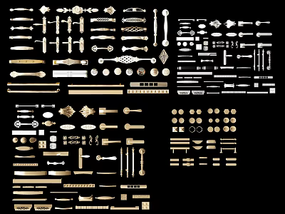 Assorted Metal Handles In Various Styles For Cabinet And Drawer Hardware 3d model