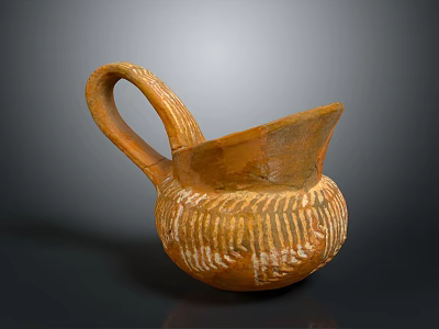 Handcrafted Terracotta Sculpture Carving with Striped Pattern and Curved Handle Design 3d model
