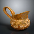 Handcrafted Terracotta Sculpture Carving with Striped Pattern and Curved Handle Design
