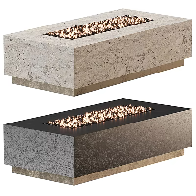 Modern Stone Fireplace Design With Two Different Color Bases and Warm Glowing Fire Inside 3d model