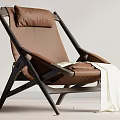 Modern Leisure Chair With Wooden Frame Brown Cushion Pillow And White Blanket