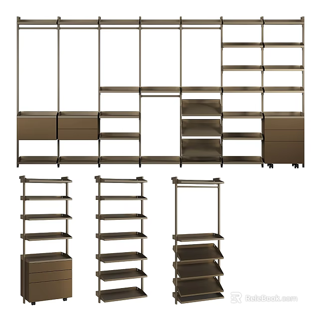 Modern Bookshelf Design With Metal Frame Open Shelving And Storage Drawers 3d model 