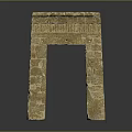 Traditional Stone Entrance Gate With Carved Top And Stacked Block Structure