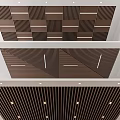 Modern Ceiling Design With Wooden Slats Geometric Patterns And Lighting 3d model