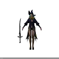 Female Witch Character With Purple Outfit Pointed Hat Brown Boots And Long Sword