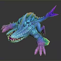 Colorful Mythical Creature With Blue Purple Pink Spikes Claws And Open Mouth