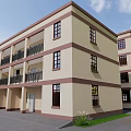 Red Brick Multi Story Building Exterior With Balconies And White Windows