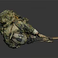 Tactical Game and Movie Character in Camouflage Uniform Holding Rifle with Helmet