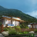 Modern Mountain Villas with Large Windows Terrace and Natural Greenery