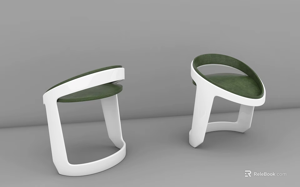 Modern Minimalist Single Chair With White Frame And Green Cushion Curved Design 3d model 