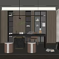 Modern Study Room Interior With Wooden Bookshelves Desk Table Lamp And Green Plant