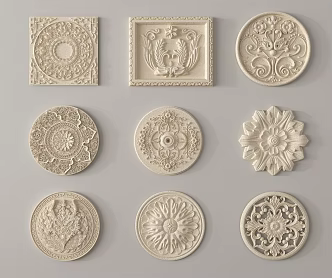 European-style carved plaster lamp panel 3d model