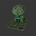 Futuristic Satellite Dish Antenna Structure With Stone Base And Blue Glowing Lines