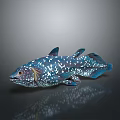 Blue Aquatic Fish with White Spots Multiple Fins and Reflection on Gray Surface