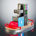 Detailed Gas Station Model With Fuel Pumps Red Blue Sections And Circular Platform