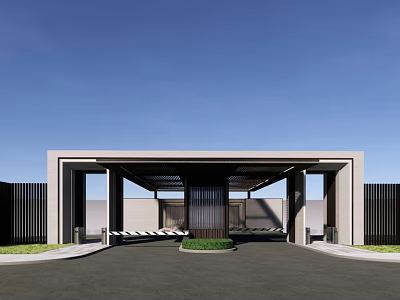 Modern Entrance Gate Design With Covered Canopy And Minimalist Landscaping 3d model