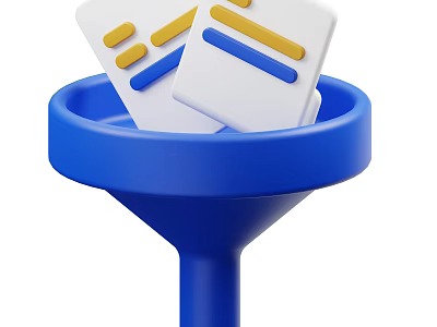 Blue Funnel Holding White Cards With Yellow And Blue Lines For Household Use 3d model