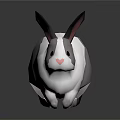 Low Poly 3D Rabbit With White Gray Fur Black Pink Ears On Dark Background