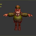 Cartoon Style 3D Game and Movie Character in Green Uniform With Mustache and Hat